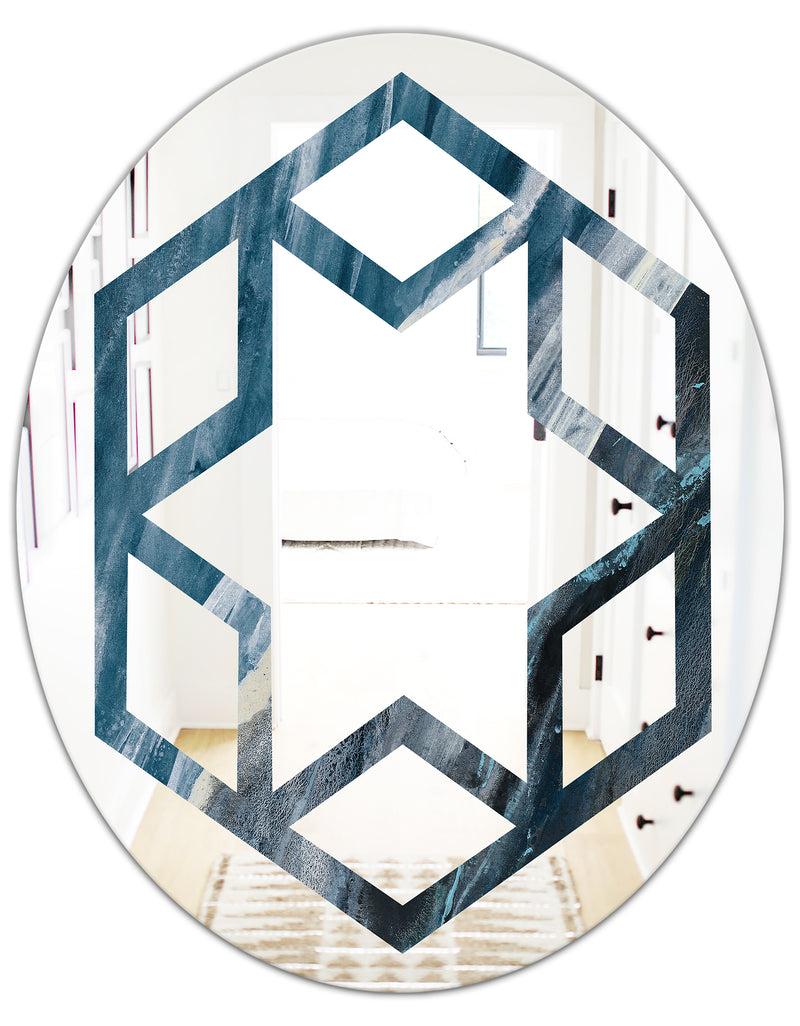 DesignQ Splash Blue Indigo - Modern Round Or Oval Wall Mirror - Hexagon Star