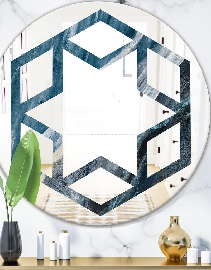 DesignQ Splash Blue Indigo - Modern Round or Oval Wall Mirror - Hexagon Star