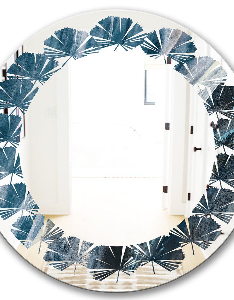 DesignQ Splash Blue Indigo - Modern Round Or Oval Wall Mirror - Leaves