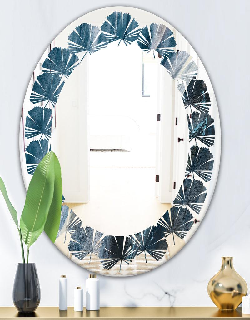 DesignQ Splash Blue Indigo - Modern Round Or Oval Wall Mirror - Leaves