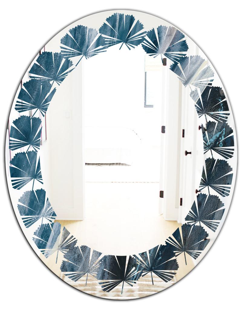 DesignQ Splash Blue Indigo - Modern Round Or Oval Wall Mirror - Leaves