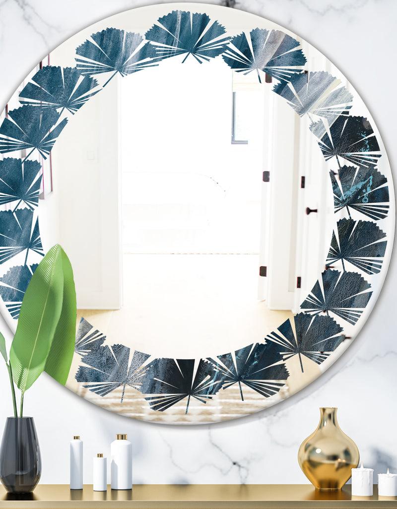 DesignQ Splash Blue Indigo - Modern Round or Oval Wall Mirror - Leaves