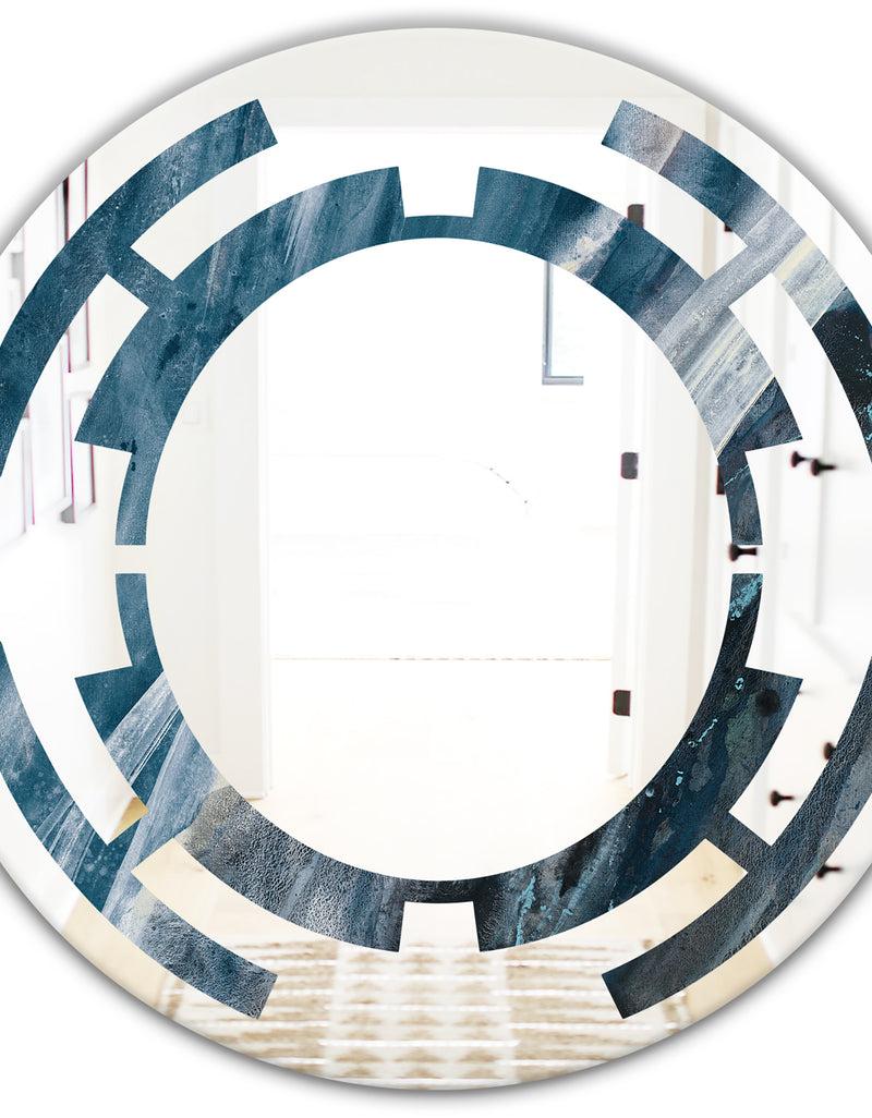 DesignQ Splash Blue Indigo - Modern Round Or Oval Wall Mirror - Space