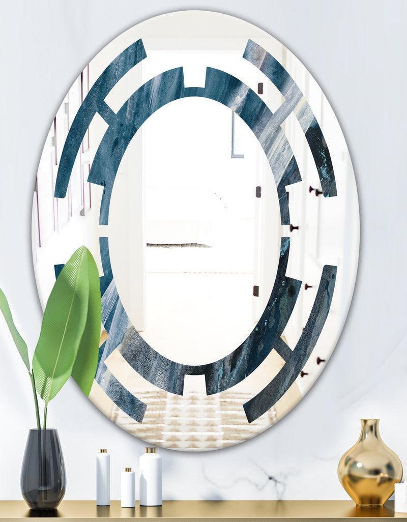 DesignQ Splash Blue Indigo - Modern Round Or Oval Wall Mirror - Space