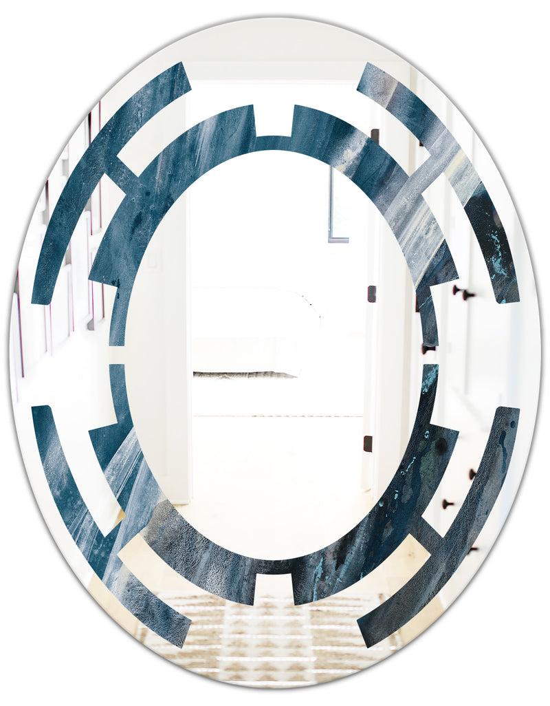 DesignQ Splash Blue Indigo - Modern Round Or Oval Wall Mirror - Space