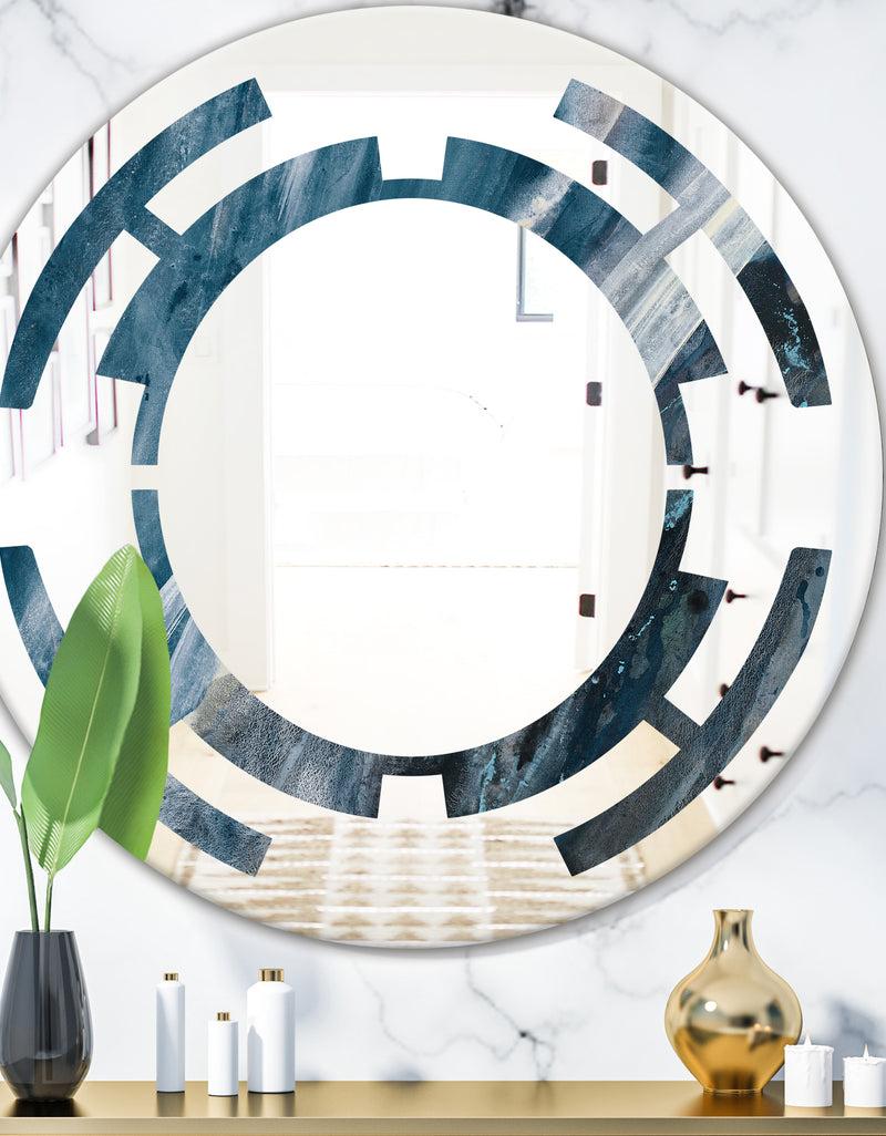 DesignQ Splash Blue Indigo - Modern Round or Oval Wall Mirror - Space