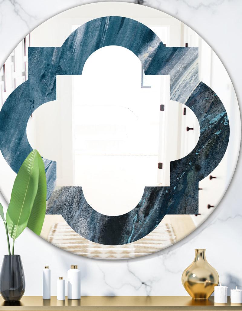 DesignQ Splash Blue Indigo - Modern Round or Oval Wall Mirror - Quatrefoil
