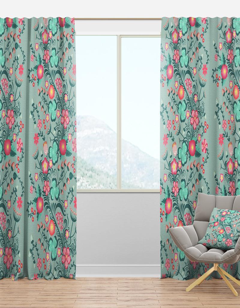DesignQ Spring floral pattern in soft pastel colors - Mid-Century Modern Curtain Panels