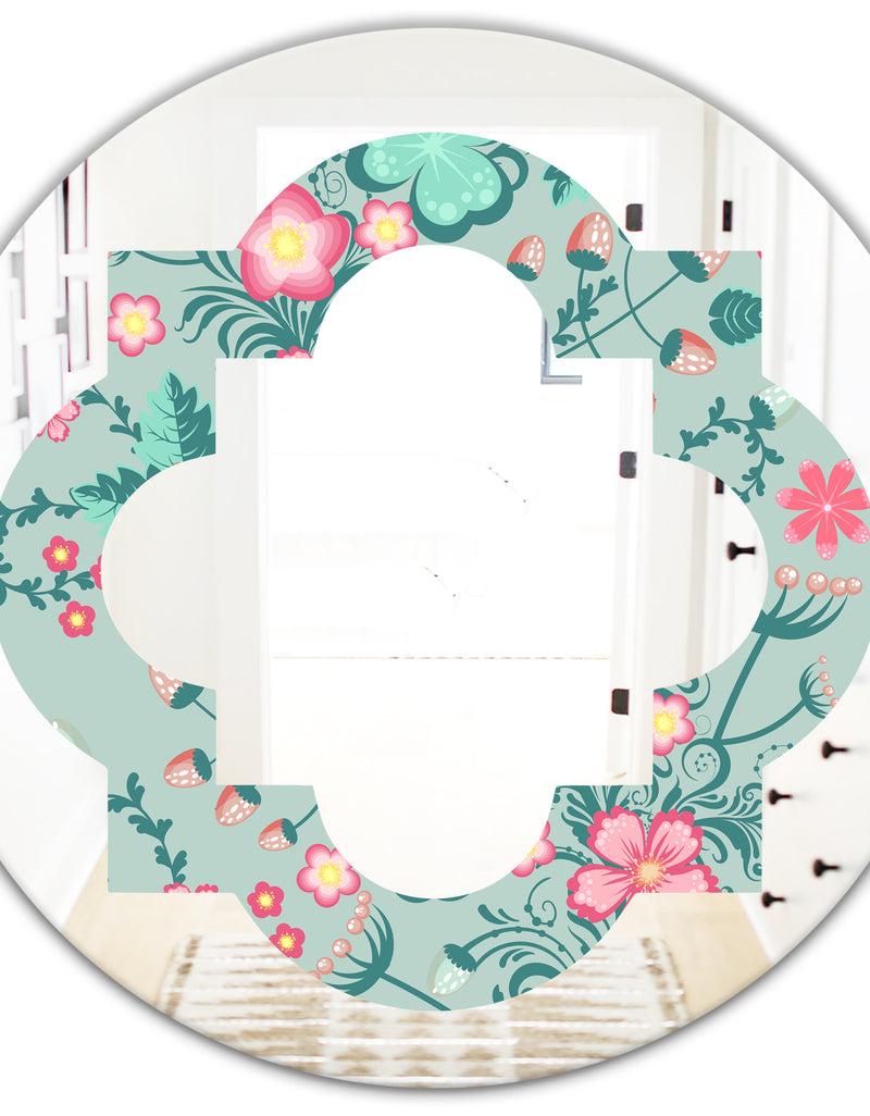 DesignQ Spring Floral Pattern In Soft Pastel Colors - Modern Round Or Oval Wall Mirror - Quatrefoil