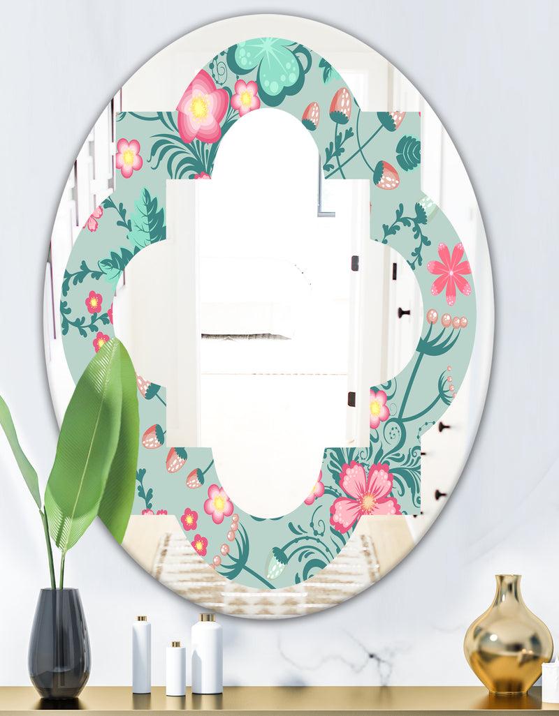 DesignQ Spring Floral Pattern In Soft Pastel Colors - Modern Round Or Oval Wall Mirror - Quatrefoil