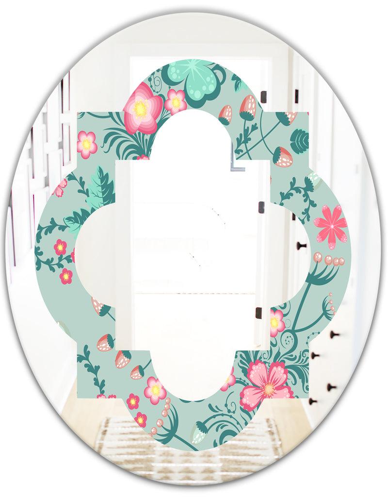 DesignQ Spring Floral Pattern In Soft Pastel Colors - Modern Round Or Oval Wall Mirror - Quatrefoil
