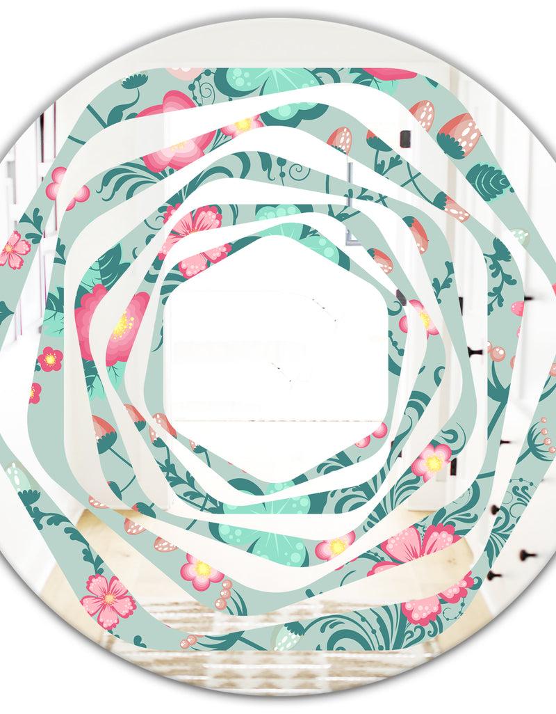 DesignQ Spring Floral Pattern In Soft Pastel Colors - Modern Round Or Oval Wall Mirror - Whirl