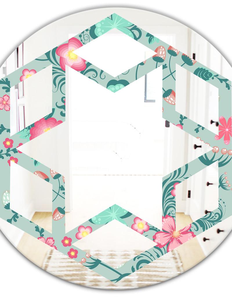 DesignQ Spring Floral Pattern In Soft Pastel Colors - Modern Round Or Oval Wall Mirror - Hexagon Star