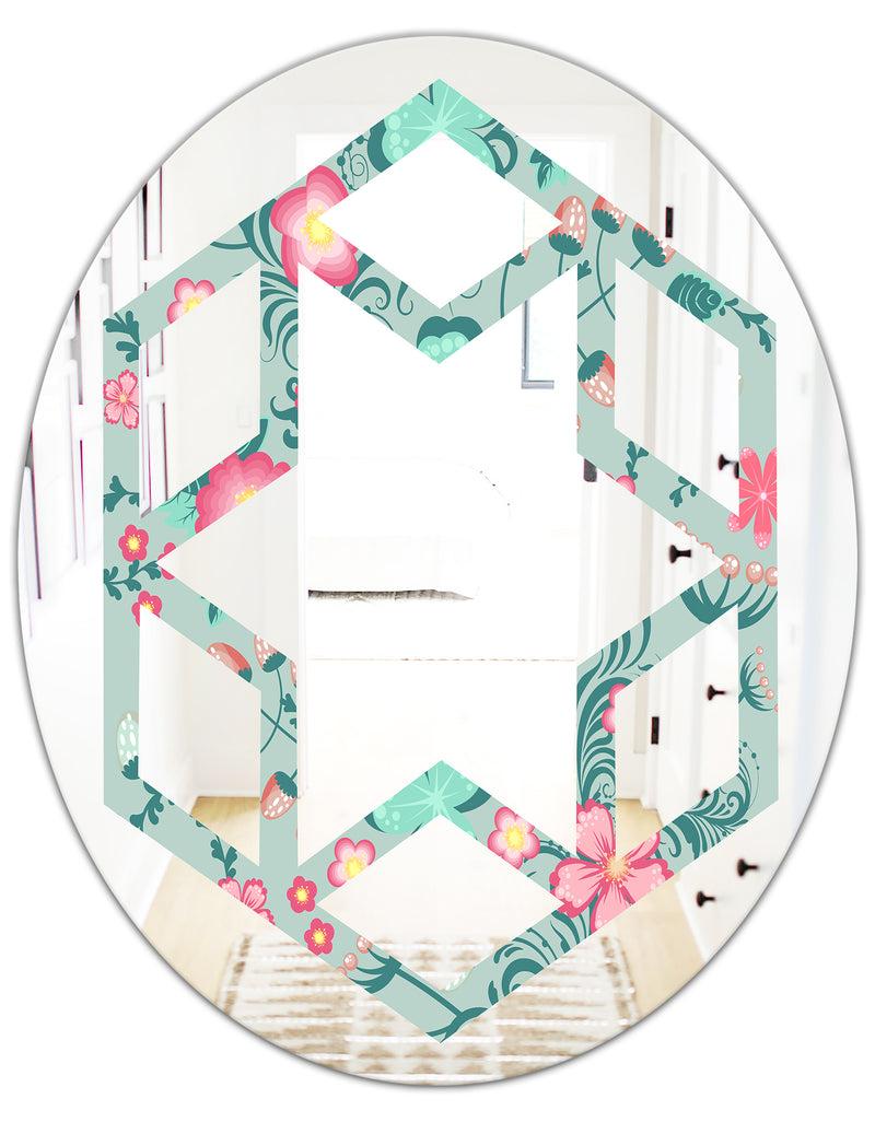 DesignQ Spring Floral Pattern In Soft Pastel Colors - Modern Round Or Oval Wall Mirror - Hexagon Star