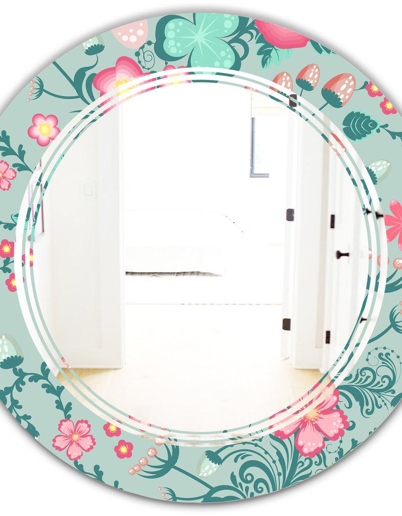 DesignQ Spring Floral Pattern In Soft Pastel Colors - Modern Round Or Oval Wall Mirror - Triple C