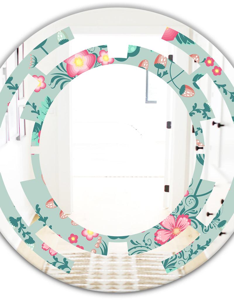 DesignQ Spring Floral Pattern In Soft Pastel Colors - Modern Round Or Oval Wall Mirror - Space