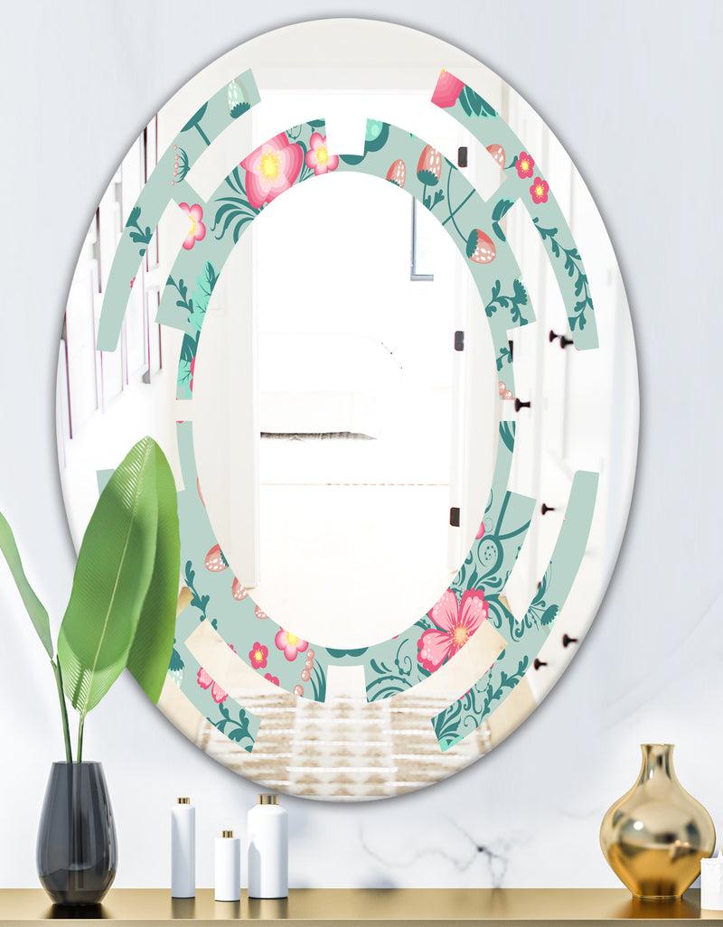 DesignQ Spring Floral Pattern In Soft Pastel Colors - Modern Round Or Oval Wall Mirror - Space