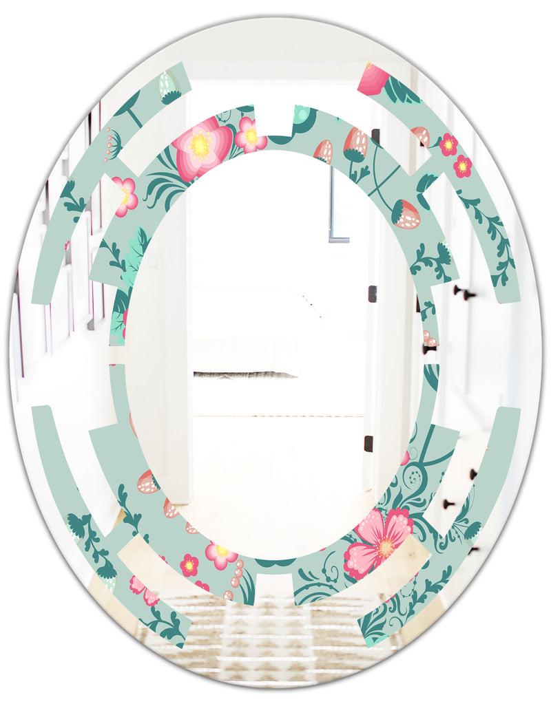 DesignQ Spring Floral Pattern In Soft Pastel Colors - Modern Round Or Oval Wall Mirror - Space