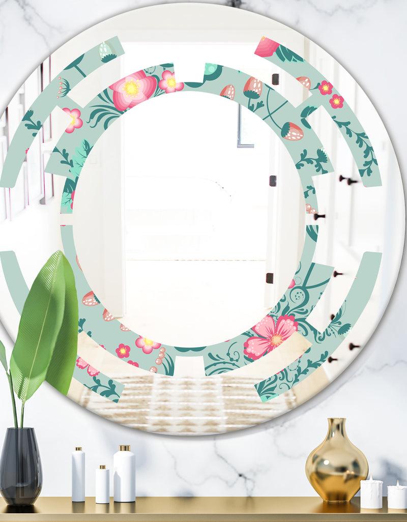 DesignQ Spring floral pattern in soft pastel colors - Modern Round or Oval Wall Mirror - Space