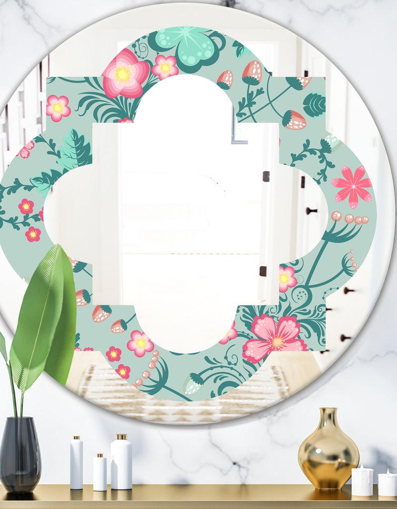 DesignQ Spring floral pattern in soft pastel colors - Modern Round or Oval Wall Mirror - Quatrefoil