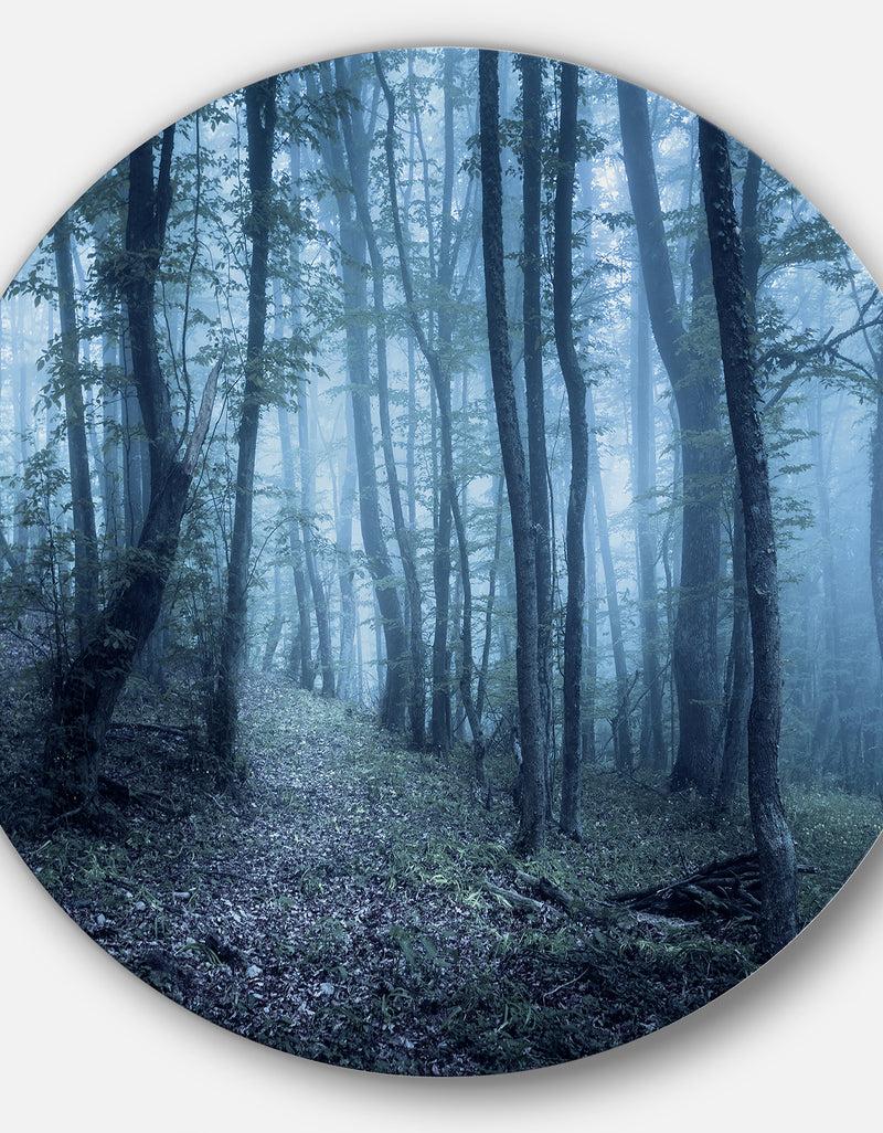 DesignQ Spring Foggy Forest Trees - Landscape Photo Round Wall Art