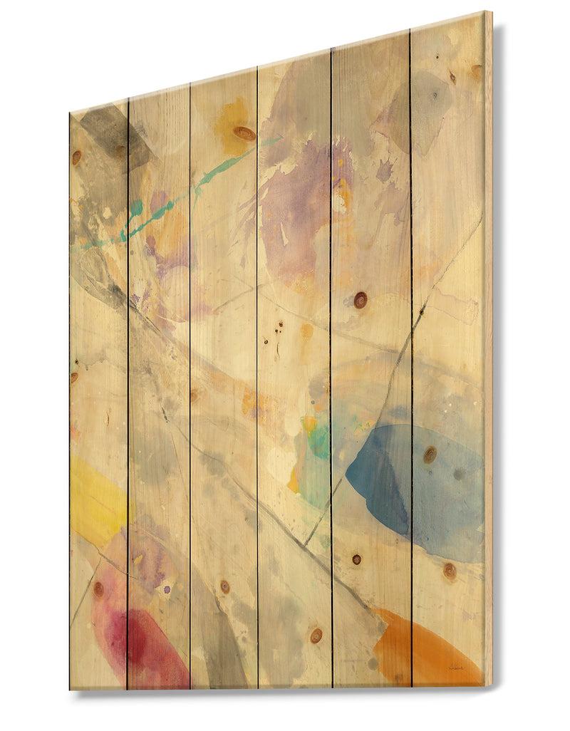 DesignQ Spring Minimalist Confetti I - Modern & Contemporary Print On Natural Pine Wood