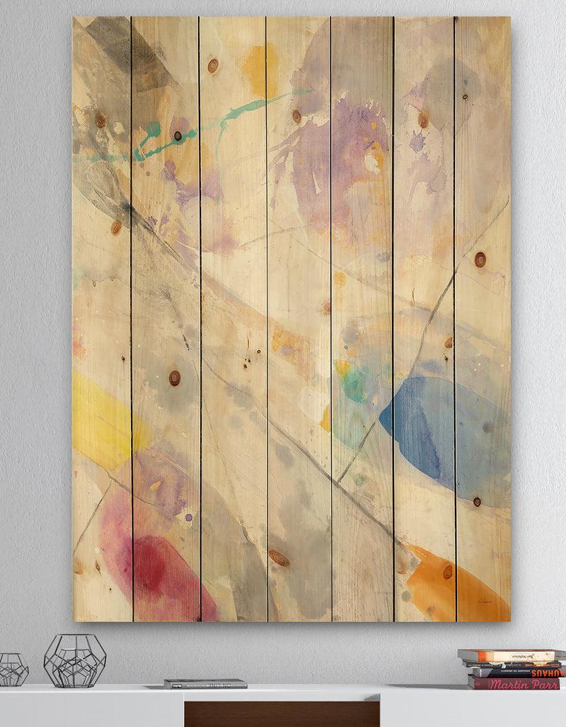 DesignQ Spring Minimalist Confetti I - Modern & Contemporary Print on Natural Pine Wood