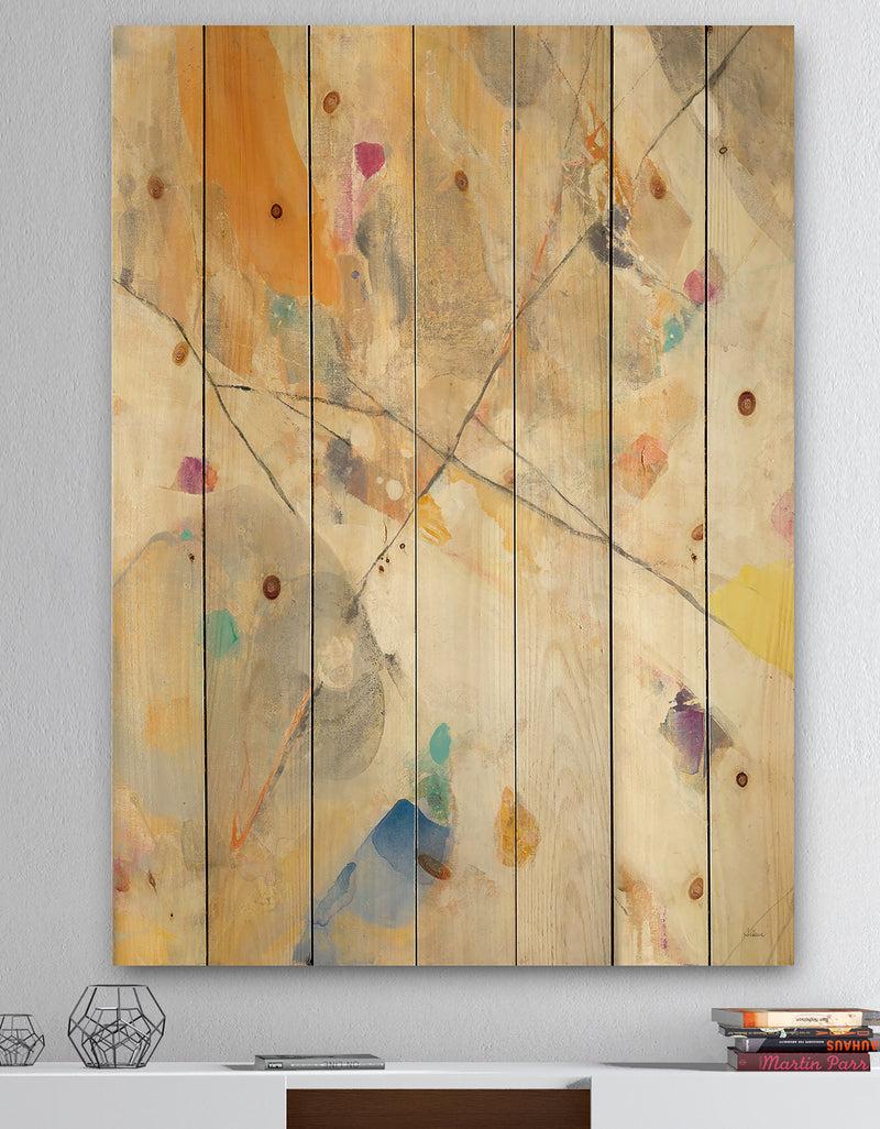 DesignQ Spring Minimalist Confetti II - Modern & Contemporary Print on Natural Pine Wood