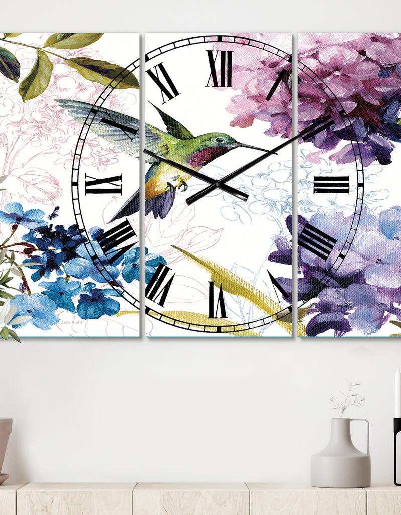 DesignQ Spring Nectar Square II - Cottage 3 Panels Oversized Wall CLock