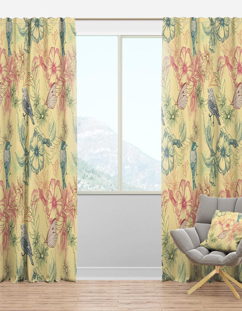DesignQ Spring Pattern with Butterflies on Flowers - Modern & Contemporary Curtain Panels