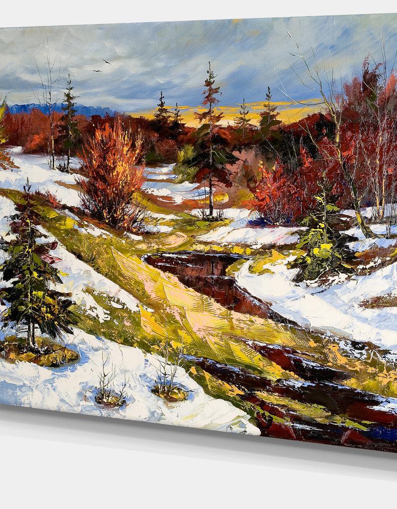 DesignQ Spring Valley With River - Landscape Canvas Print