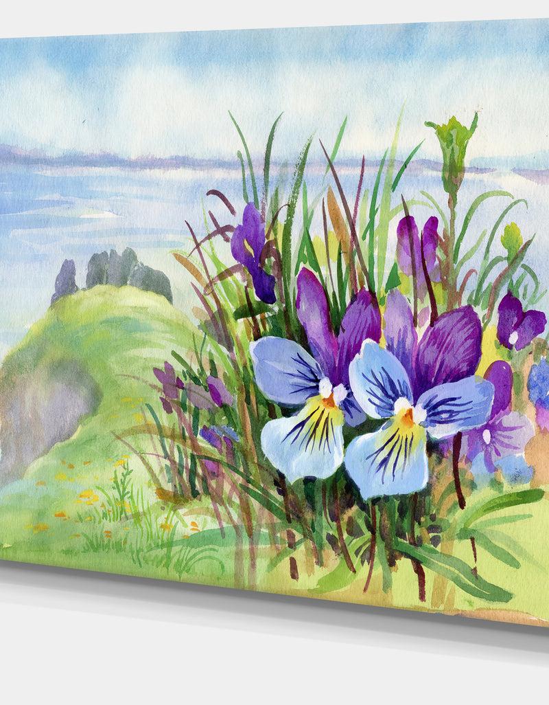 DesignQ Spring Violet Flowers On Mountain - Floral Canvas Wall Art