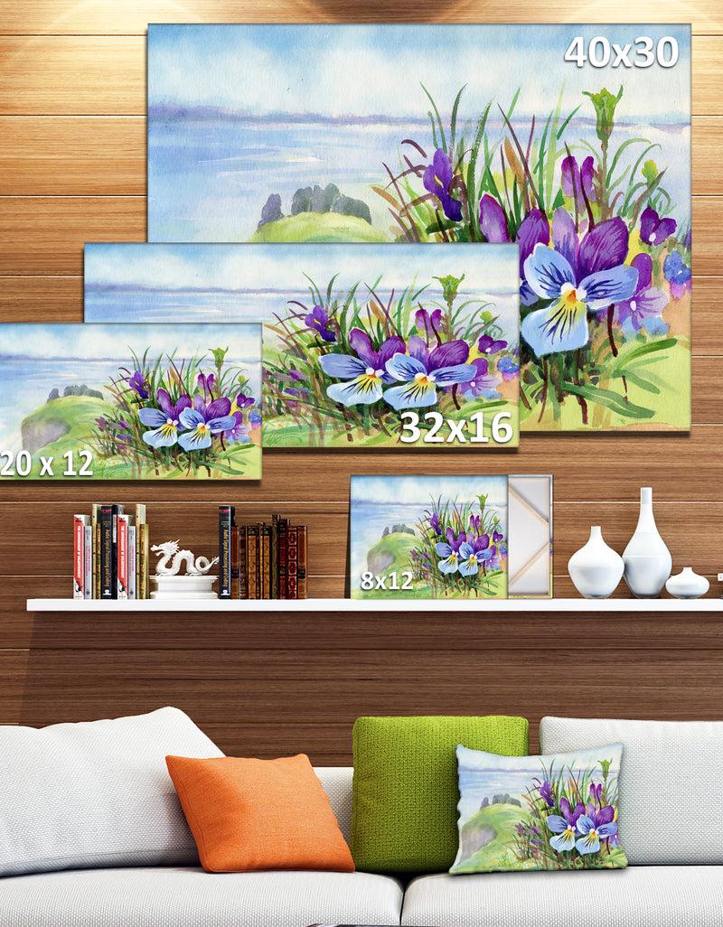DesignQ Spring Violet Flowers On Mountain - Floral Canvas Wall Art
