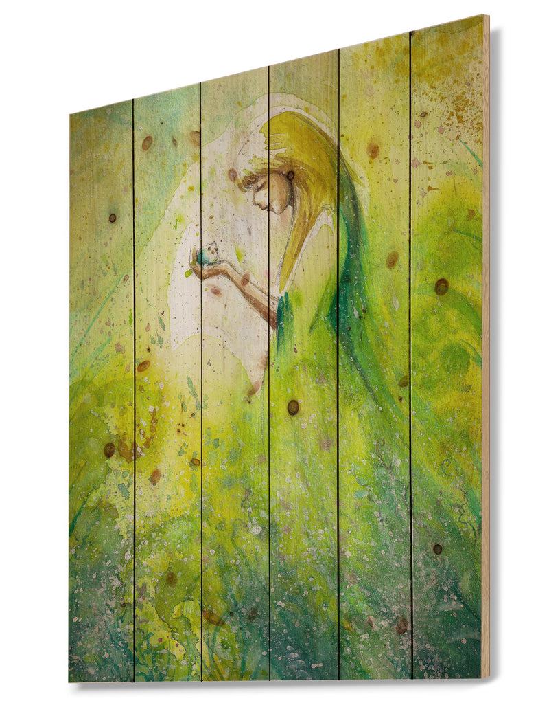 DesignQ Spring Woman - Illustration Painting Print On Natural Pine Wood