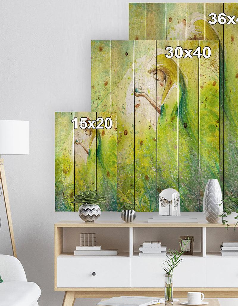 DesignQ Spring Woman - Illustration Painting Print On Natural Pine Wood