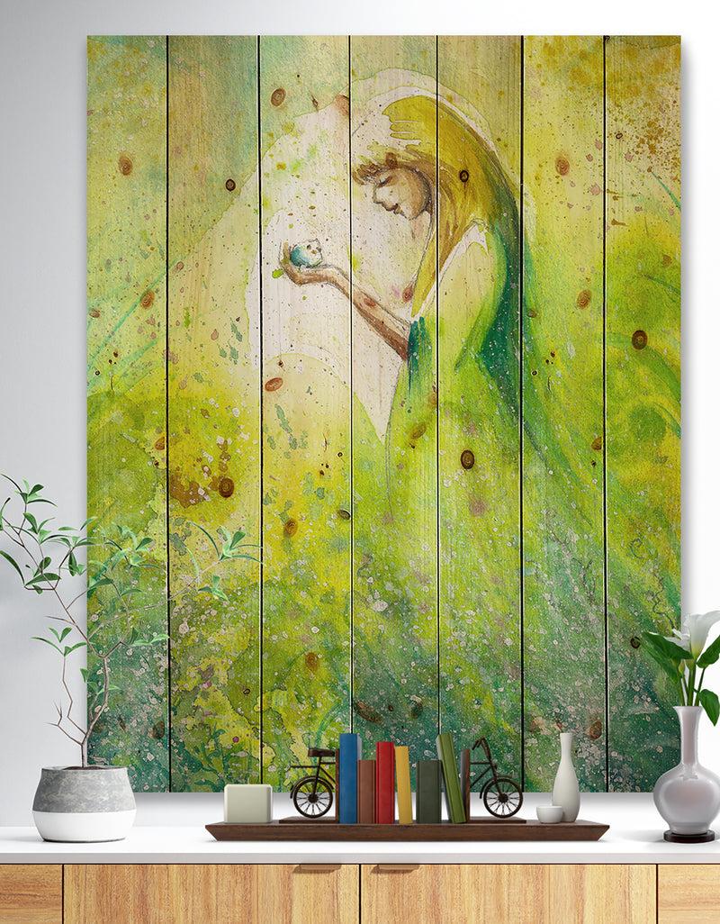 DesignQ Spring Woman - Illustration Painting Print on Natural Pine Wood