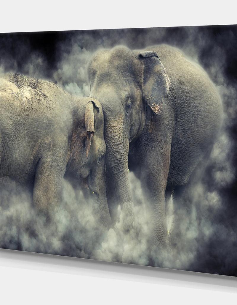 DesignQ Sri Lanka National Park Elephant In Smoke - Animals Photography On Wrapped Canvas