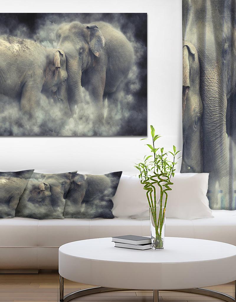 DesignQ Sri Lanka National Park Elephant in smoke - Animals Photography on Wrapped Canvas