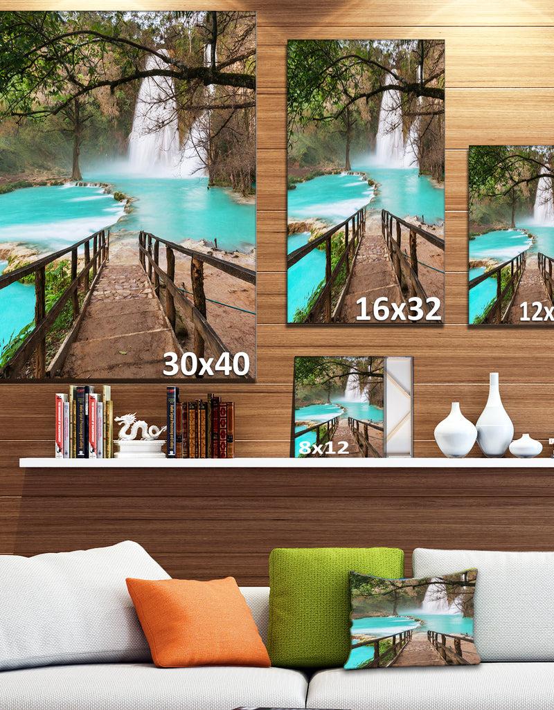 DesignQ Stairway Into Beautiful Waterfall - Oversized Landscape Canvas Art