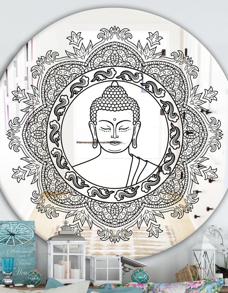 DesignQ Stenciled Buddha Mandala - Traditional Mirror - Round Wall Mirror