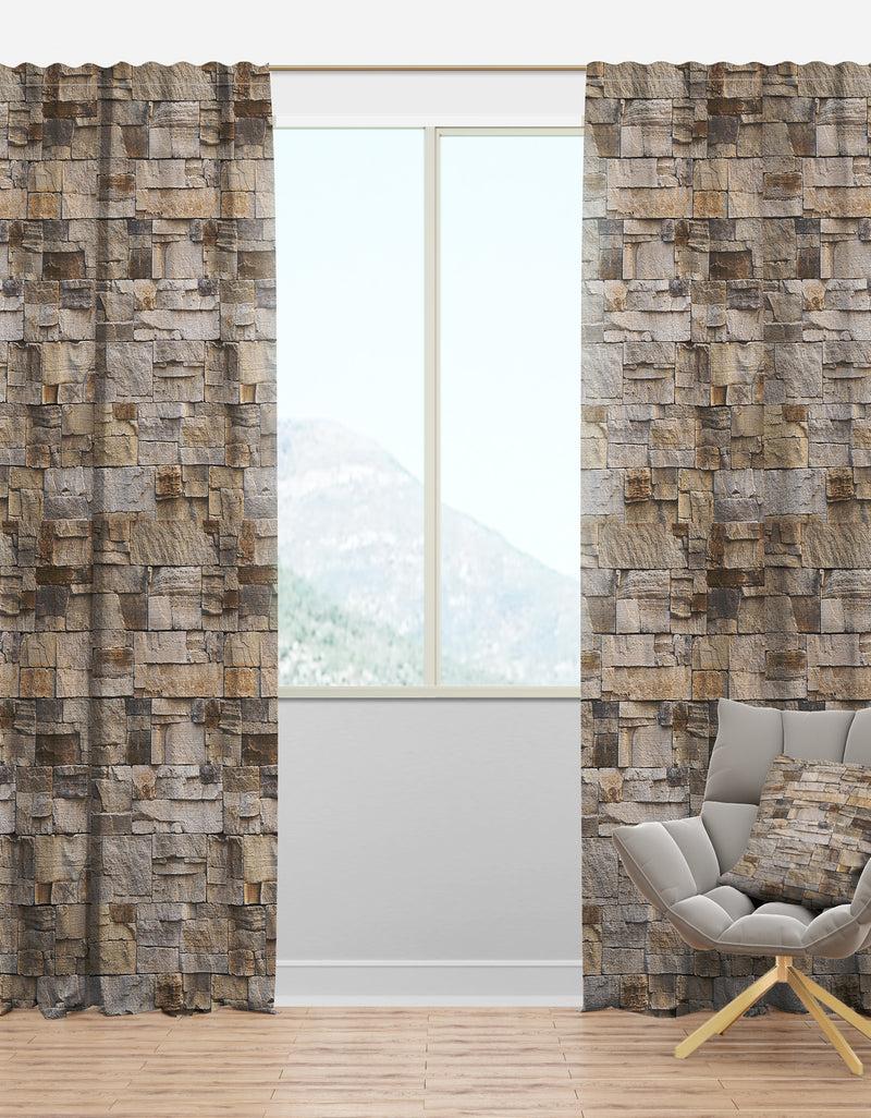 DesignQ Stone Wall with Beige Bricks - Modern & Contemporary Curtain Panels