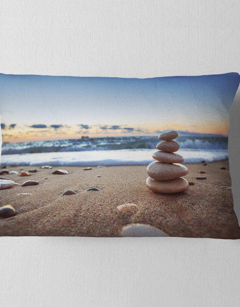 DesignQ Stones Balance On Sandy Beach - Seashore Throw Pillow