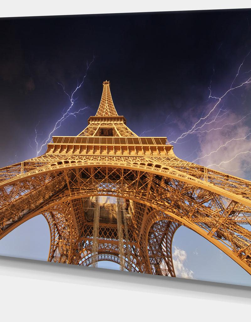 DesignQ Storm Above Paris Eiffel Tower In Paris - Cityscape Canvas Print