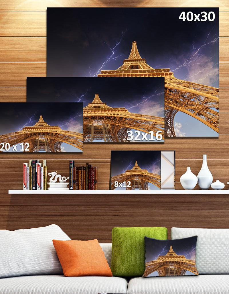 DesignQ Storm Above Paris Eiffel Tower In Paris - Cityscape Canvas Print