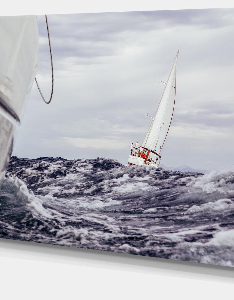 DesignQ Storm While Sailing - Seascape Painting Canvas Print