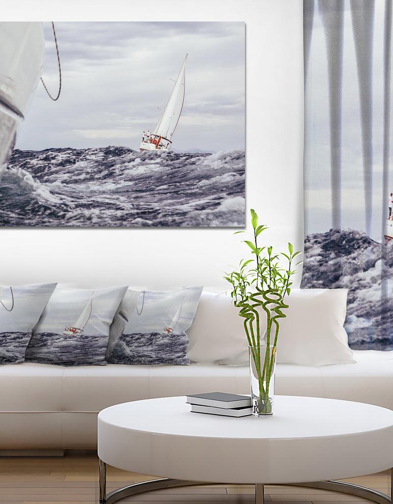 DesignQ Storm While Sailing - Seascape Painting Canvas Print