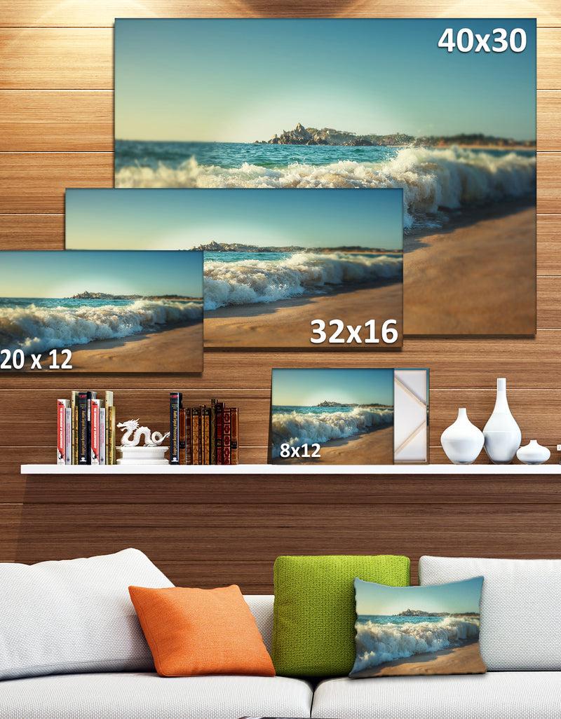DesignQ Stormy Waves Hitting Beach Sand - Modern Beach Canvas Art Print