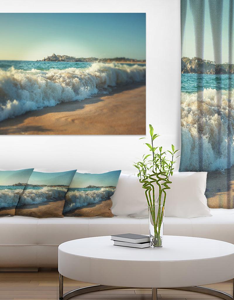 DesignQ Stormy Waves Hitting Beach Sand - Modern Beach Canvas Art Print