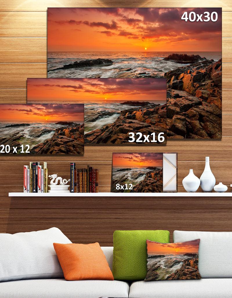 DesignQ Stormy Waves Rushing Into Rocks - Beach Canvas Wall Art