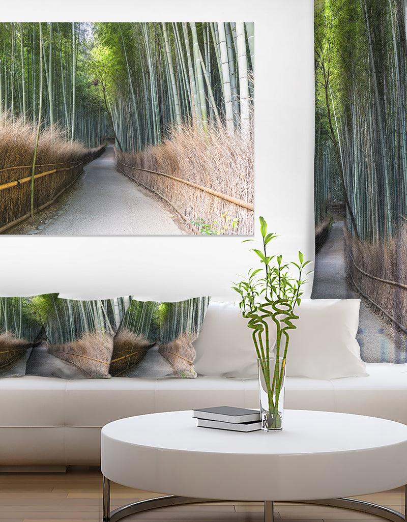 DesignQ Straight Path in Bamboo Forest - Forest Canvas Wall Art Print
